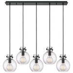 Newton Sphere Linear Multi Light Pendant - Matte Black / Clear Seedy