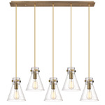 Newton Cone Linear Multi Light Pendant - Brushed Brass / Clear Seedy