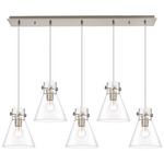 Newton Cone Linear Multi Light Pendant - Brushed Satin Nickel / Clear