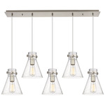 Newton Cone Linear Multi Light Pendant - Brushed Satin Nickel / Clear Seedy