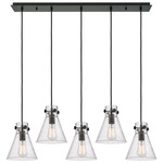 Newton Cone Linear Multi Light Pendant - Matte Black / Clear Seedy