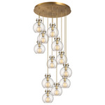 Newton Sphere Multi Light Pendant - Brushed Brass / Clear Seedy