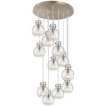 Newton Sphere Multi Light Pendant - Brushed Satin Nickel / Clear Seedy