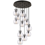 Newton Sphere Multi Light Pendant - Matte Black / Clear Seedy