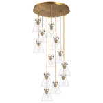 Newton Cone Multi Light Pendant - Brushed Brass / Clear