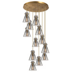 Newton Cone Multi Light Pendant - Brushed Brass / Smoked