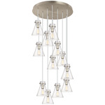 Newton Cone Multi Light Pendant - Brushed Satin Nickel / Clear Seedy