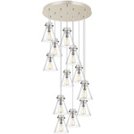 Newton Cone Multi Light Pendant - Polished Nickel / Clear Seedy