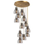 Newton Bell Multi Light Pendant - Brushed Brass / Smoked