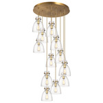 Newton Bell Multi Light Pendant - Brushed Brass / Clear Seedy
