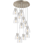 Newton Bell Multi Light Pendant - Brushed Satin Nickel / Clear Seedy