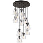 Newton Bell Multi Light Pendant - Matte Black / Clear Seedy