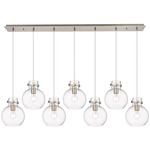 Newton Sphere Linear Multi Light Pendant - Brushed Satin Nickel / Clear