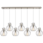 Newton Sphere Linear Multi Light Pendant - Brushed Satin Nickel / Clear Seedy