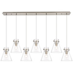 Newton Cone Linear Multi Light Pendant - Brushed Satin Nickel / Clear