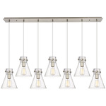Newton Cone Linear Multi Light Pendant - Brushed Satin Nickel / Clear Seedy