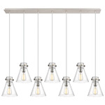 Newton Cone Linear Multi Light Pendant - Polished Nickel / Clear Seedy