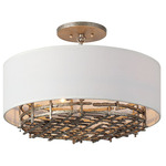 Cameo Semi Flush Ceiling Light - Champagne Gold / White Linen