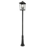 Beacon Outdoor Post Light with Round Post/Decorative Base - Black / Clear Beveled