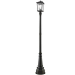 Beacon Outdoor Post Light with Round Post/Decorative Base - Black / Clear Beveled