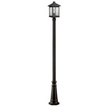 Portland Outdoor Post Light with Round Post/Hexagon Base - Oil Rubbed Bronze / Clear Seedy