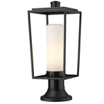 Sheridan Outdoor Pier Light with Simple Round Base - Black / White Opal