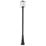 Sheridan Outdoor Post Light with Round Post/Hexagon Base - Black / Clear Seedy