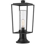 Sheridan Outdoor Pier Light with Simple Round Base - Black / Clear Seedy