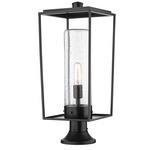 Sheridan Outdoor Pier Light with Simple Round Base - Black / Clear Seedy
