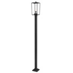Sheridan Outdoor Post Light with Square Post/Stepped Base - Black / Clear Seedy