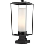 Sheridan Outdoor Pier Light with Square Stepped Base - Black / White Opal