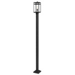 Nuri Outdoor Post Light with Square Post/Stepped Base - Black / Clear