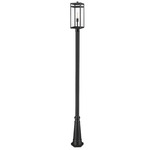 Nuri Outdoor Post Light with Round Post/Hexagon Base - Black / Clear