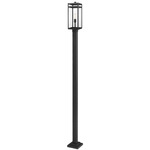 Nuri Outdoor Post Light with Square Post/Stepped Base - Black / Clear