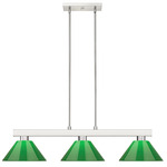 Cobalt Linear Acrylic Cone Shade Chandelier - Brushed Nickel / Green