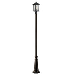 Portland Outdoor Post Light with Round Post/Hexagon Base - Oil Rubbed Bronze / Clear Seedy