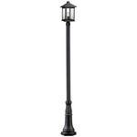 Portland Outdoor Post Light w/Round 8Ft Post/Decorative Base - Black / Clear Beveled