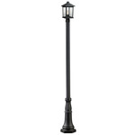 Portland Outdoor Post Light w/Round 8Ft Post/Decorative Base - Black / Clear Beveled