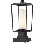 Sheridan Outdoor Pier Light with Square Stepped Base - Black / White Opal