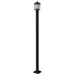 Portland Outdoor Post Light with Square Post/Stepped Base - Oil Rubbed Bronze / Clear Seedy