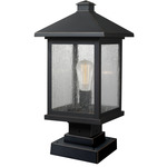 Portland Outdoor Pier Light with Square Stepped Base - Oil Rubbed Bronze / Clear Seedy