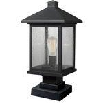 Portland Outdoor Pier Light with Square Stepped Base - Oil Rubbed Bronze / Clear Seedy / Clear Seedy