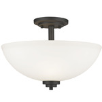 Ashton Bowl Semi Flush Ceiling Light - Bronze / Matte Opal