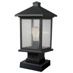Portland Outdoor Pier Light with Square Stepped Base - Oil Rubbed Bronze / Clear Seedy