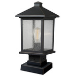 Portland Outdoor Pier Light with Square Stepped Base - Oil Rubbed Bronze / Clear Seedy / Clear Seedy