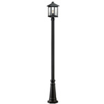 Portland Outdoor Post Light with Round Post/Hexagon Base - Black / Clear Beveled