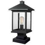 Portland Outdoor Pier Light with Square Stepped Base - Black / Clear Beveled