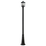 Portland Outdoor Post Light with Round Post/Hexagon Base - Black / Clear Beveled