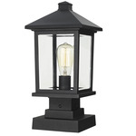 Portland Outdoor Pier Light with Square Stepped Base - Black / Clear Beveled