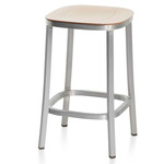 1 Inch Bar/ Counter Stool - Hand Brushed Aluminum / Ash Plywood